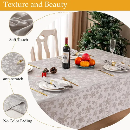 Vista 3 de Mebakuk Mantel de Jacquard Navideño Impermeable con Patrón Floral Damasco, Cubierta de Mesa de Peso Pesado Limpiable Sin Arrugas para Cena o Uso