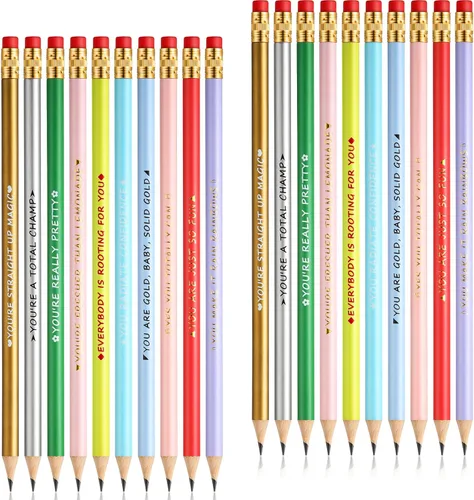Vista 8 de Spakon 20 lápices inspiradores a granel #2 lápices de cumplido con frase motivacional, lindo regalo divertido de regreso a la escuela para niños