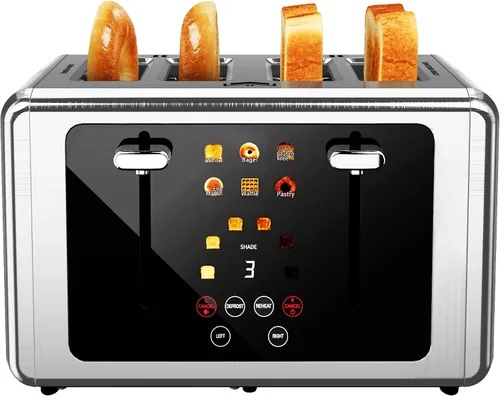 Vista 9 de WUNLY Tostadora de 2 rebanadas, pantalla táctil y doble panel de control independiente, 5 funciones básicas y tostadoras digitales de cuenta