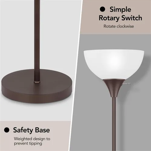 Vista 4 de Coucrek Lámpara de pie, lámparas LED de pie con pantalla de plástico blanco, luces de piso de esquina para sala de estar, dormitorio, interruptor