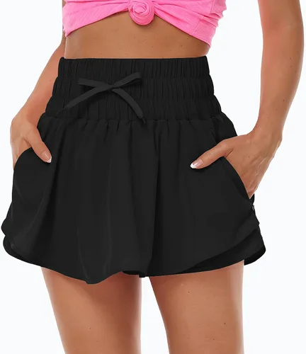 Vista 2 de MoFiz Pantalones cortos deportivos 2 en 1 para mujer, de secado rápido, cintura alta, casual, verano, entrenamiento, gimnasio, faldas con bolsillos
