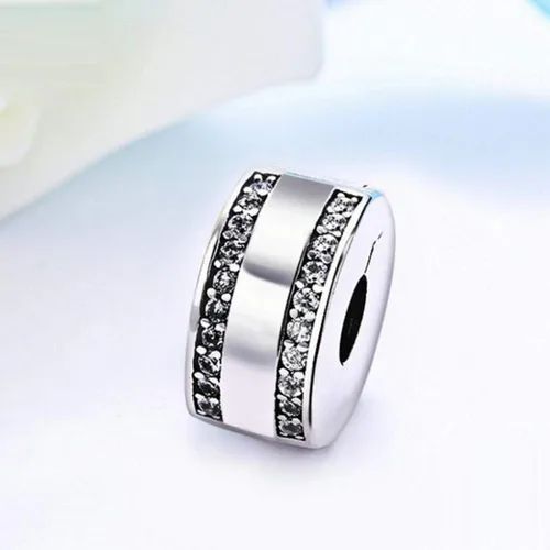 Vista 2 de Colgantes de clip de cuentas espaciadoras para pulseras, tapón de clip de plata de ley para pulseras de mujer