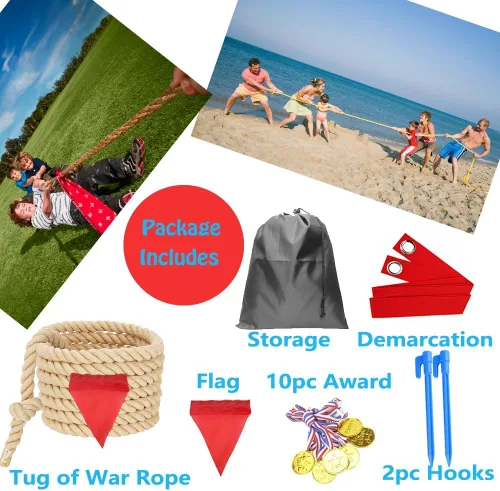 Vista 6 de Cuerda de tira y afloja de 20 pies para niños y adultos, juegos al aire libre de verano, patio, campamento, césped, juegos para día de campo
