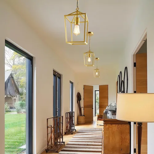 Vista 9 de Sheetea Paquete de 2 luces colgantes doradas para isla de cocina, modernas luminarias colgantes de mediados de siglo lámpara colgante para cocina