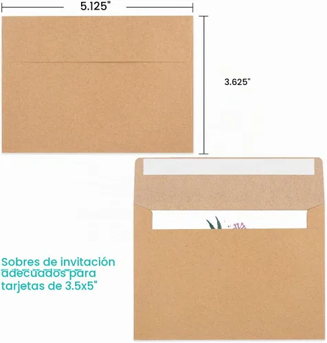 Vista 2 de 90 paquetes de sobres 3.5x5 para invitaciones, sobres de invitación A1, sobres de papel kraft marrones, sobres pequeños RSVP para bodas, fotos
