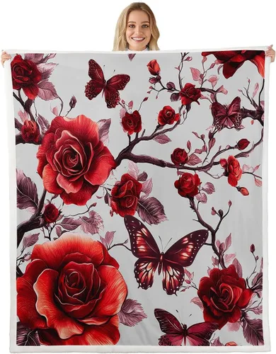 Vista 17 de Manta de franela azul rosa para todas las estaciones, manta de cama gótica de mariposa para decoración del hogar kawaii, manta rústica con flores