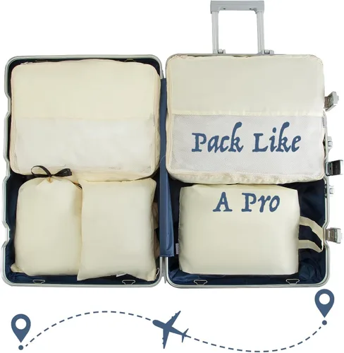 Vista 7 de Juego de 7 cubos de embalaje para organización de viajes, organizadores de embalaje para maletas, accesorios de viaje, juego organizador de equipaje