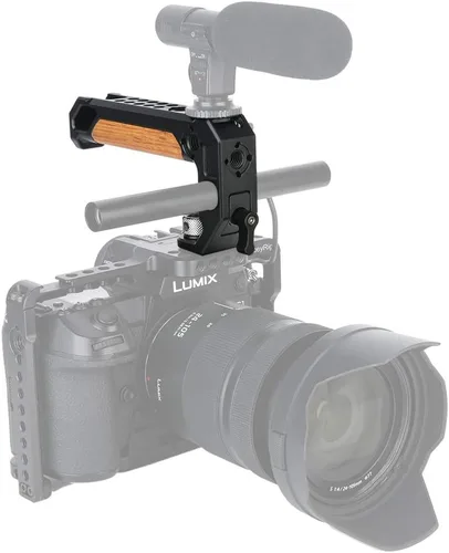 Vista 3 de NICEYRIG Mango superior para rosca ARRI 3/8 '' con abrazadera de varilla de 0.591 in, agarre de madera para cámara DSLR para jaula Rig - 348