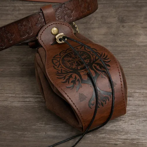 Vista 6 de Riñonera para cinturón, riñonera medieval, vintage, de cuero, funda para teléfono celular, funda para cinturón, bolsillo, casual, senderismo