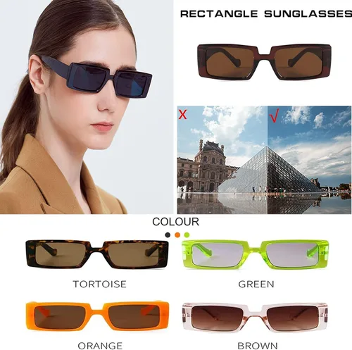 Vista 6 de Laurinny Gafas de sol rectangulares para mujeres y hombres, estilo vintage de los años 90, marco cuadrado ancho, gafas de sol gruesas retro
