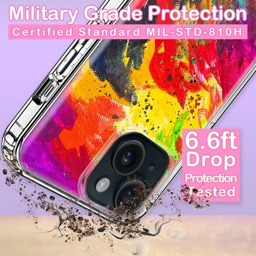 Vista 3 de Funda transparente antiamarillamiento para iPhone 15, 6.1 pulgadas, protección contra caídas de grado militar de 6.6 pies, delgada a prueba