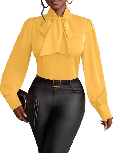 Vista 21 de Vrtige Camisa de mujer elegante con cuello de lazo, manga larga, blusa para la oficina