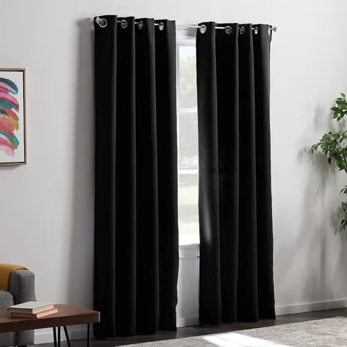 Vista 6 de Linenspa Juego de 2 paneles de cortinas opacas 85% - Cortinas negras de 84 pulgadas de largo, aislamiento térmico, reducción de ruido, esenciales