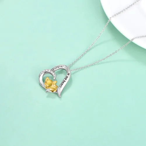 Vista 4 de LONAGO Collar de zorro con colgante de corazón de zorro, regalo para mujer