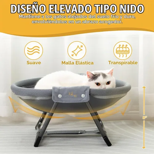 Vista 2 de KITTY KINGDOM - Hamaca plegable para gatos sin montaje, cama elevada portátil para gatos Breathable Mesh Raised Pet Bed for Indoor & Outdoor Use.