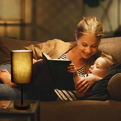 Vista 2 de RISLG Juego de 2 lámparas de mesa para recámara, lámparas de noche para mesita de noche con interruptor de cable, lámparas de escritorio