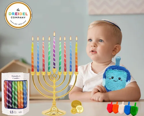 Vista 2 de Paquete de 10 velas de menorá trenzadas de lujo de Hanukkah para las 8 noches de Janucá, multicolor, 1 hora de tiempo de combustión