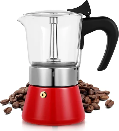 Vista 8 de Cafetera Moka Eléctrica de Aluminio Plateado, Cafetera de Espresso de 3 o 6 Tazas con Placa de Reducción de Dosis
