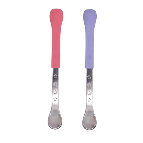 Vista 7 de Nuby Cucharas de alimentación seguras y calientes 2 en 1 (paquete de 8) cucharas para bebés de 6 meses en adelante, color azul y aguamarina