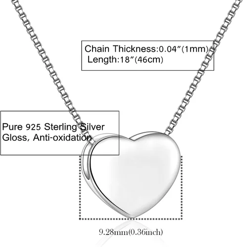 Vista 6 de Candyfancy Collar con colgante de corazón de plata de ley 925 para mujer cadena de caja de 180in Metal