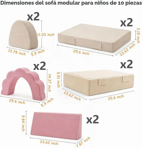 Vista 7 de LOAOL Sofá de Juego para Niños 10 Piezas, Sofá de Juego Modular para Niños, Sofá de Espuma Multifuncional para Niños Pequeños, Sofá de Juego