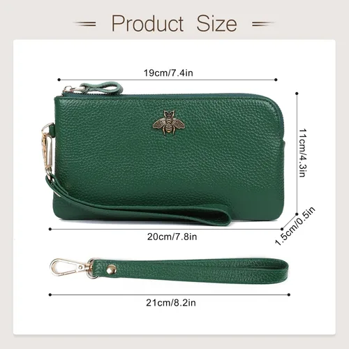 Vista 4 de imeetu Bolso de mano con asa para muñeca de cuero para mujeres, monedero para celular con correa para la muñeca A-manzana verde