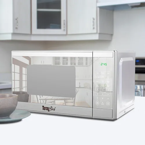 Vista 2 de Horno microondas TOTAL Chef de 1.3 pies cúbicos – Electrodoméstico compacto de encimera, pequeño horno microondas de acero inoxidable con pantalla