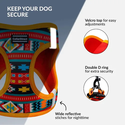 Vista 3 de CollarDirect Arnés reflectante para perro, malla de aire para cualquier clima, para perros pequeños y medianos, fácil de poner y quitar, 3 patrones