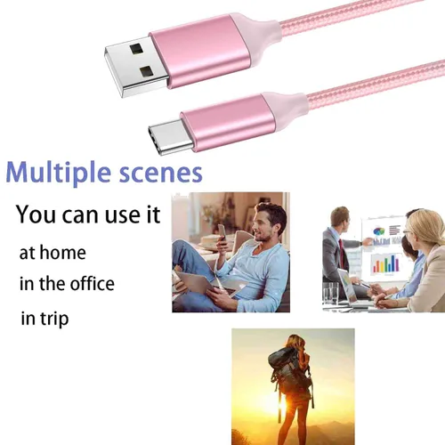 Vista 7 de Awnuwuy [2 unidades de 10 pies] Cable de carga USB tipo C rosa, cable largo para Android auto, USB A a USB C, cable de carga rápida para Samsung