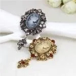 Vista 2 de Broche de camafeo de cristal vintage, cameo de belleza victoriana con broche de cristal (plata)