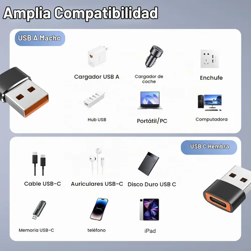 Vista 5 de Paquete de 10 adaptadores USB a USB C, adaptador USB C hembra a USB macho, carga rápida y transferencia de datos para iPhone 17 16 15 Plus Pro Max