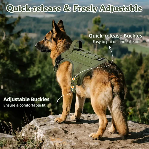 Vista 4 de VavoPaw Arnés táctico resistente para perros grandes, arnés ajustable sin tirones para mascotas, arnés reflectante de servicio de entrenamiento