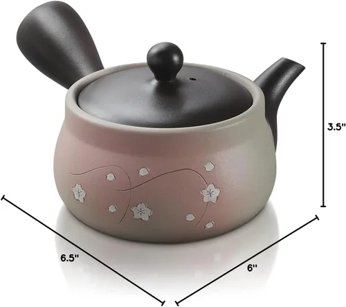 Vista 10 de Japanese Green Tea Co. Tetera japonesa de arcilla roja para té verde (9 onzas), tetera tradicional de arcilla fabricada en Tokoname con diseño