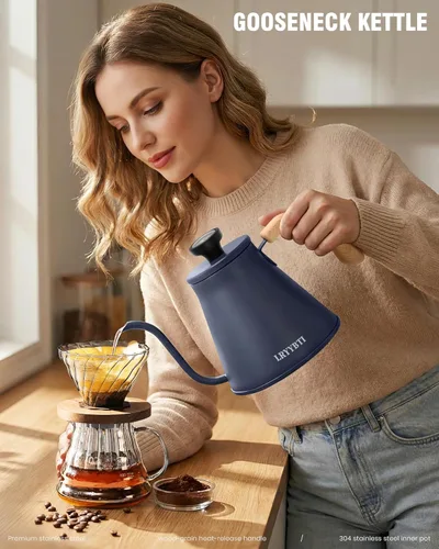 Vista 6 de Estufa de cuello de cisne con termómetro para base duradera de 3 capas, hervidor de té de acero inoxidable para verter sobre hervidor de agua