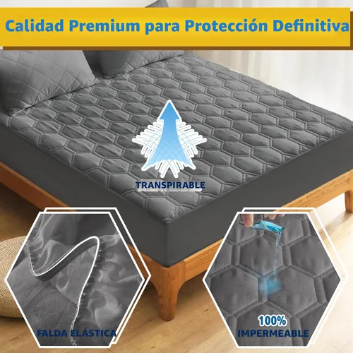 Vista 3 de Protector de colchón impermeable tamaño individual, protector de colchón transpirable con bolsillo profundo de 6 a 16 pulgadas, color gris
