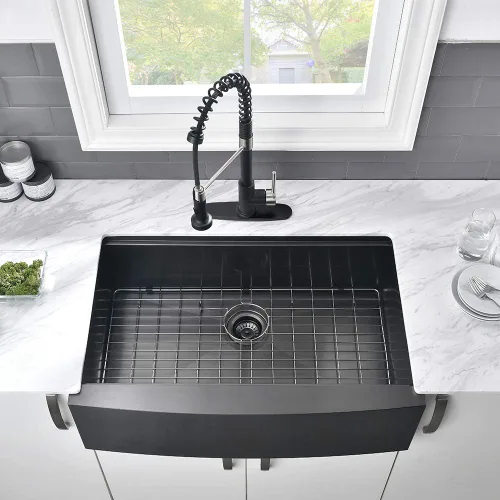 Vista 3 de Fregadero negro de 24 pulgadas para casa de campo, fregadero de cocina de 24 x 22 pulgadas con delantal frontal, acero inoxidable de calibre 16