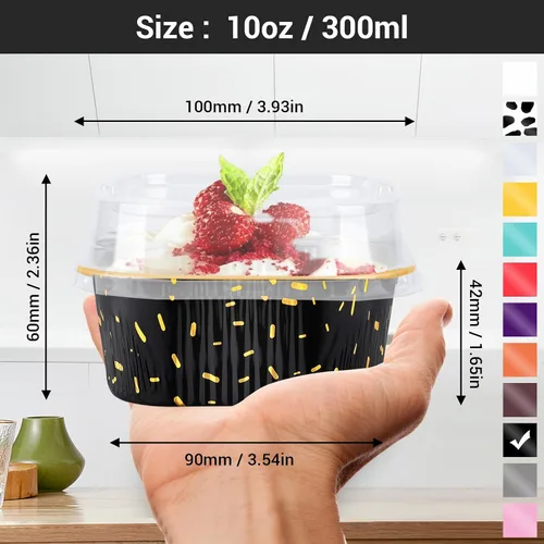 Vista 2 de EUSOAR - Moldes para pastel con tapas, 50 unidades de 300 ml/10 oz, moldes cuadrados desechables para cupcakes, recipientes de papel de aluminio