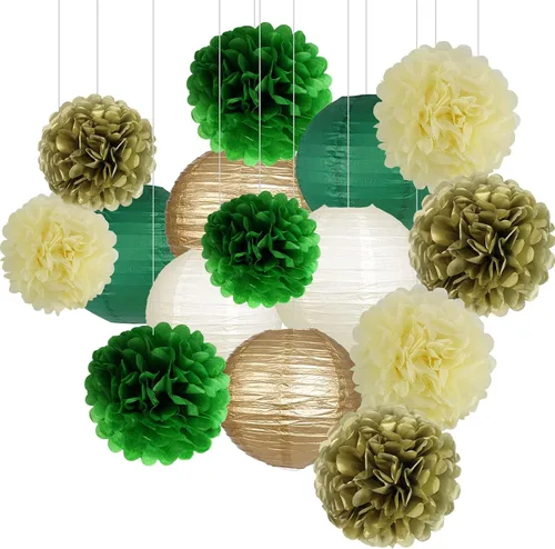Vista 8 de Linternas de papel pompones de papel negro y dorado para decoración Negro/dorado