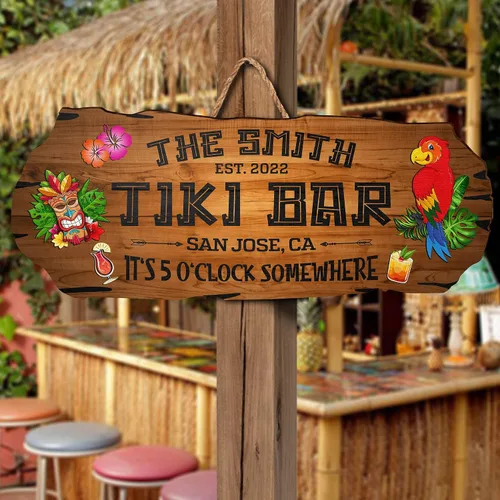 Vista 7 de Artsy Woodsy Letrero de madera personalizado con estampado de barra Tiki (no tallado ni neón), decoración de verano, cartel de piscina, patio