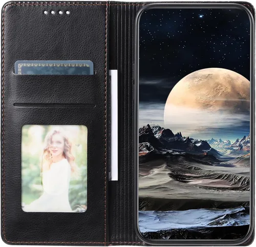 Vista 6 de Funda de cuero compatible con Google Pixel 7, compatible con Google Pixel 7 5G GVU6C GQML3 Flip Folio PU Funda de cuero negro