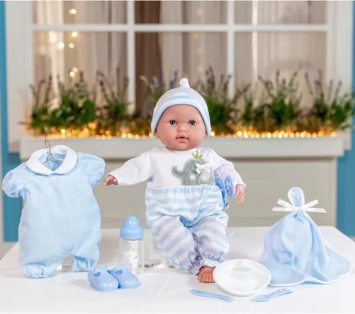 Vista 7 de JC Toys - Berenguer Boutique - Muñeca realista de cuerpo suave de 15 pulgadas con ojos abiertos y cerrados, juego de regalo de 10 piezas