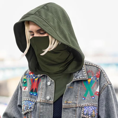 Vista 7 de Polaina transpirable para la cara y el cuello para uso diario, calentador de invierno Bufanda con capucha de Halloween Punk Rogue Amplia