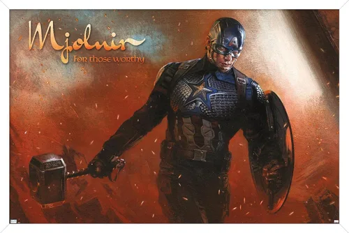 Vista 14 de Trends International Marvel: Year of The Shield - Póster de pared de Mjolnir, 22.4 pulgadas de largo x 14.7 pulgadas, versión enmarcada de madera