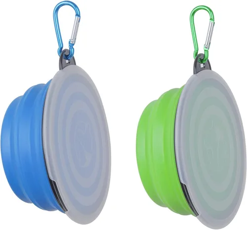Vista 7 de Tazón plegable para perro, paquete de 2 cuencos de viaje portátiles y plegables para mascotas, platos plegables para perros y gatos y animales