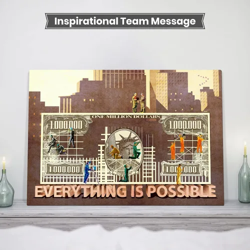 Vista 3 de Lienzo decorativo motivacional, inspirador y dinero, 100% único y original, mentalidad positiva, trabajo en equipo, regalo con citas para hombres