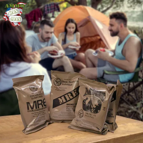 Vista 6 de MREs (Comidas listas para comer) genuino excedente militar de Estados Unidos sabores variados