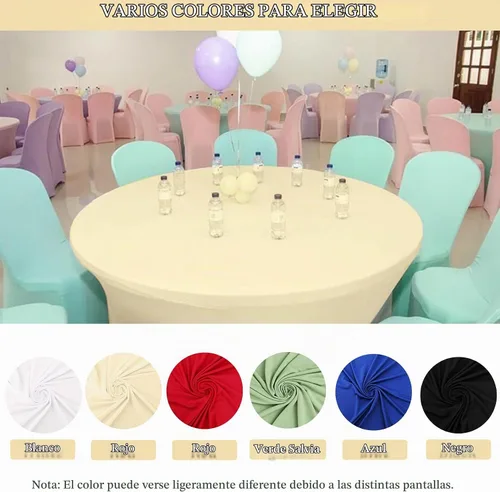 Vista 4 de Paquete de 8 Manteles Redondos de Spandex Beige de 5 Pies 60" Cubierta de Mesa Elástica Redonda Mantel de Mesa Redondo Lavable Resistente a Arrugas