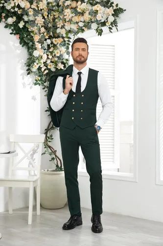 Vista 2 de Wangyue Trajes de 3 piezas para hombre, trajes ajustados para hombres, esmoquin de boda, traje de graduación, negocios formales
