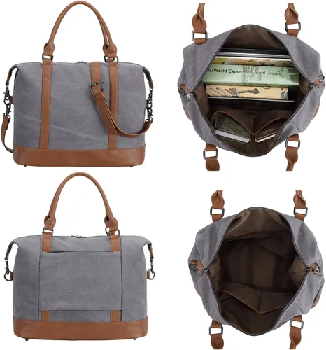 Vista 10 de BLUBOON Bolsas de viaje con cremallera, bolsa de lona para mujer, bolsa de fin de semana para mujer, bolsa de lona para llevar en la bolsa de lona