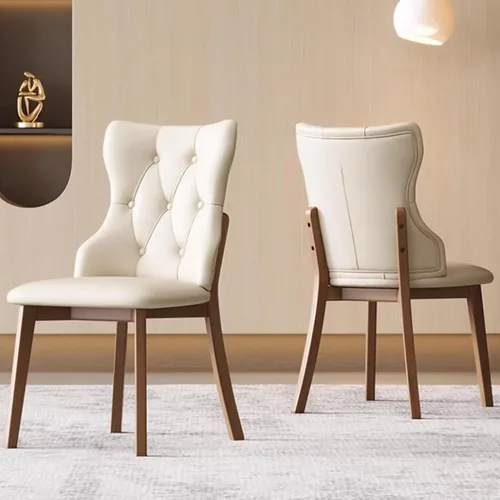 Vista 3 de Juego de sillas de comedor, sillas rústicas de cocina, silla de comedor tapizada con cojín grueso, silla de sala de estar con marco de madera beige